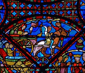 (détail) scènes de la vie de Saint Étienne : cheval et charrette