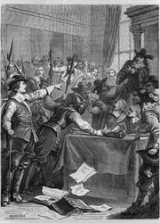 Dissolution du Parlement par Oliver Cromwell (1599-1658) militaire et homme politique britannique qui a gouverné l