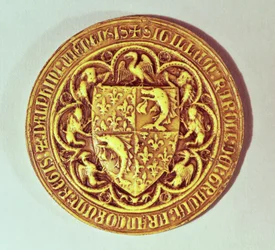 Sceau du Dauphin, le Bouclier de France, avec des dauphins et des fleurs de lys, 1376