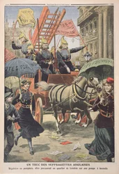 Suffragettes anglaises déguisées en pompiers, du Petit Journal, 3 avril 1910