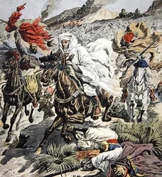 Fuite du Sultan Abd Al-Aziz du Maroc, illustration de couverture de Le Petit Journal, 6 septembre 1908