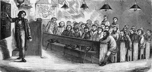 Cours du soir dans une école publique pour adultes à Paris en 1858