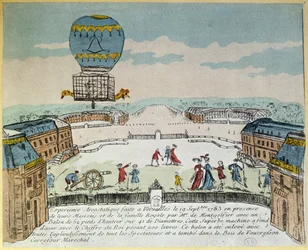 Expérience à Versailles des frères Montgolfier avec le vol en montgolfière d