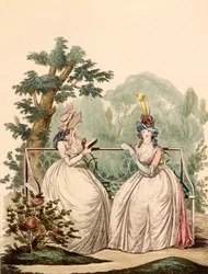 Planche de mode de dames en robes d