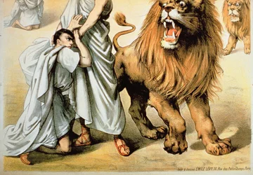 Nourris aux lions (lithographie couleur)