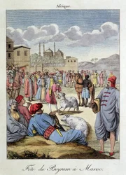 Fête du Beyram (Aïd) et sacrifice du mouton au Maroc - dans « Habits et coutumes des peuples », éd. Hocquart, Paris