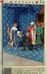 Charles V (1338-80) adoubant le converti Bertrand Duguesclin, octobre 1390