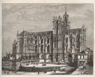 France, Lorraine, Moselle (57), Metz : La cathédrale Saint Étienne de Metz - gravure dans « La France illustrée : géographie, histoire, administration statistique » par V.-A. Malt-Brown. 1884