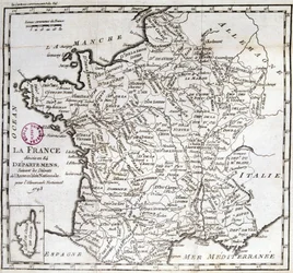 La France divisée en 84 départements à la suite des décrets de l’Assemblée nationale de 1793