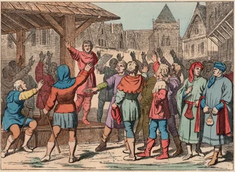 La France au Moyen Âge : les communes - Charte communale - Serment - Gravure de la fin du 19e siècle dans «Nos Gires Nationales - Images et récits»