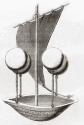 Concept de bateau volant de Francesco Lana de Terzi vers 1670, extrait de Les Merveilles de la Science, publié vers 1870 (lithographie)