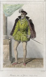François Ier de Lorraine, 2e Duc de Guise (1519 - 1563). Il a commencé la première guerre de religion par le massacre de Wassy (Vassy) (1562) - Gravure du 19e siècle