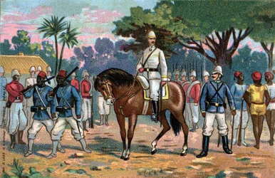 Expédition française au Dahomey : le général français Alfred Amédée Dodds (1842-1922) au Bénin (Dahomey) en 1892