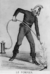 Pompier français vers 1866 - dessin, Bibl. des Arts déco.