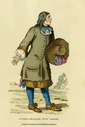 Costume de paysan français au XVIIIe siècle. Gravure en couleurs d