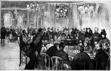Vue générale de la salle de jeux du casino de Monte Carlo. Gravure dans "Le Monde Illustré"