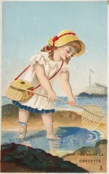 Fille pêchant des crevettes
