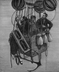 Henri Théodore Sivel (1834-75), Joseph Croce Spinelli et Gérard Tissandier dans la gondole du ballon Zenith, 15 avril 1875