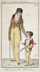 Gilet à col haut et redingote courte, des Costumes Parisiens, 1801