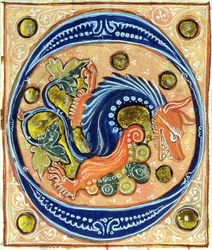Initiale historiée O représentant un griffon