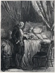 Honoré Gabriel Riqueti, comte de Mirabeau (1749-1791) sur son lit de mort avec son médecin, Georges Cabanis (1757-1808) en 1791