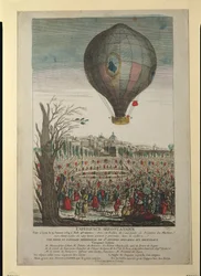 Expérience de montgolfière par les frères Montgolfier et François Pilâtre de Rozier (1754-85) à Lyon, le 19 janvier 1784