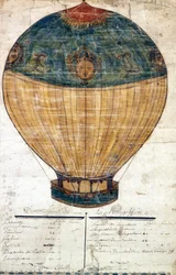 Montgolfière des frères Montgolfier. Dessin original. 1782