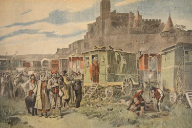 Tziganes hongrois devant Carcassonne, illustration du Petit Journal : Supplément illustré, 18 décembre 1898