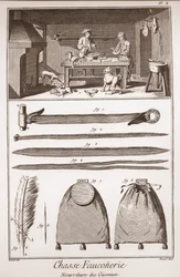 Chasse - Fauconnerie - Nourriture des oiseaux - Gravure par Benard d