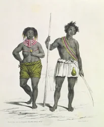 Figure noire idolâtre du royaume de Benguela, Angola, gravée par Godefroy Engelmann (1788-1839)