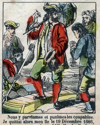 Illustration pour le livre de Daniel Defoe "Robinson Crusoé". Imagerie d