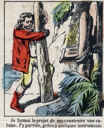 Illustration pour le livre de Daniel Defoe « Robinson Crusoé ». Imagerie d