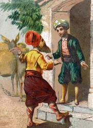 Illustration pour les Contes des Mille et Une Nuits. Le capitaine, déguisé en marchand d