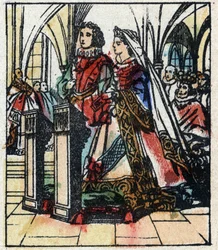 Illustration du conte de Charles Perrault « Cendrillon ou La Petite Pantoufle de verre ». Gravure sur bois d