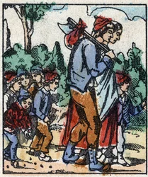 Illustration du conte "Le Petit Poucet" de Charles Perrault. Gravure sur bois de l