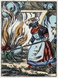 Illustration du conte « Le loup, la chèvre et les sept biquets ». Gravure sur bois de l
