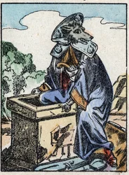 Illustration du conte « Le loup, la chèvre et les sept biquets » Gravure sur bois d