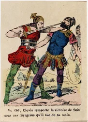 En 480, Clovis remporte Soissons sur Syagrius et tue de sa main