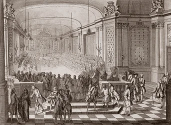 Vue intérieure de la salle des Jacobins, à Nantes, lors de la tenue des États-Unis de Bretagne en 1764.