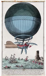 Jean Pierre Blanchard (1753 - 1809) et John Jefferies (1745 - 1819) arrivant à Calais après avoir traversé la Manche en montgolfière le 7 janvier