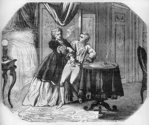 Jeanne Agnès Berthelot de Pléneuf, marquise de Prie (1698-1727) oblige son amant Louis Henri, duc de Bourbon et prince de Condé, à nommer tous ses admirateurs chevaliers du Saint-Esprit (Ordre du Saint-Esprit). Gravure dans « L