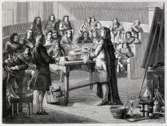 Joseph Black (1728 - 1799), chimiste et physicien britannique, expérimente le calorique latent devant les étudiants de l