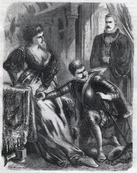 Le roi Philippe II (1527-1598) surprend son fils, le prince Don Carlos (1545-1568), tentant de violer sa belle-mère, la reine Élisabeth (1545-1568) (Élisabeth de France ou Isabelle de Valois), le 17 janvier