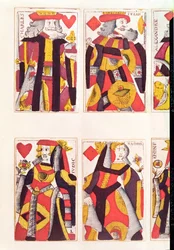 Roi et Reine jouant aux cartes (gravure sur bois en couleur)