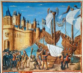 Le roi de France Louis IX (Saint Louis) embarquant pour la septième croisade