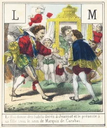 Le roi donne à Jeannot des habits dorés et le présente à sa fille sous le nom de Marquis de Carabas