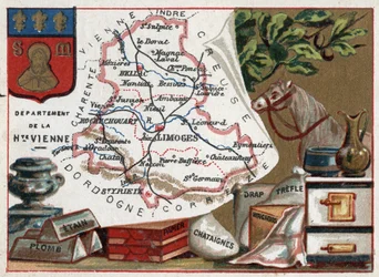 La Haute-Vienne (87), Limousin, France. Série sur les départements français. Chromolithographie « le fil géographique », vers 1920. Collection privée