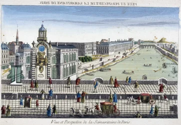La Samaritaine (pompe à eau) sur le Pont Neuf à Paris - vue optique