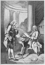 La démission de Turgot 1776 - Louis XVI (1754-1793), roi de France, et Anne Robert Jacques Turgot (1727-1781) - La démission de Turgot - gravure de « L