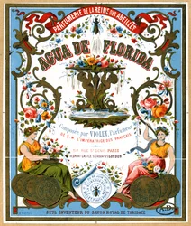 Étiquette publicitaire pour le parfum Aqua de Florida de la parfumerie La Reine des Abeilles, Paris, 2e moitié du XIXe siècle